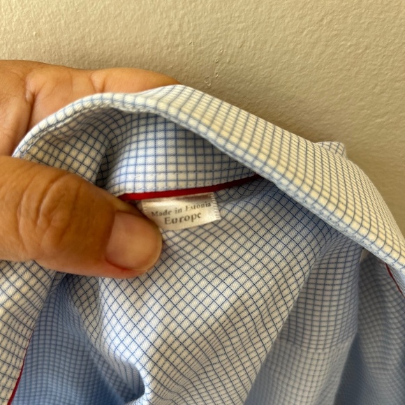 ETON Sz 17.5 / 44 Organic Cotton Check Elevated Twill 3D Dress Shirt Light Blue - Picture 4 of 12